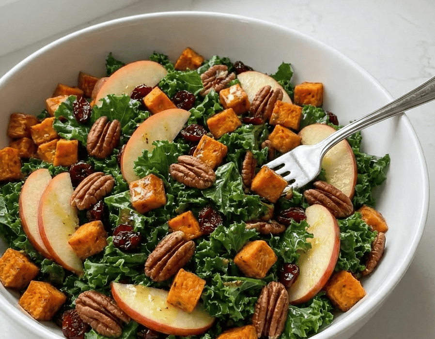 Roasted Sweet Potato & Kale Salad with Maple Dijon Dressing