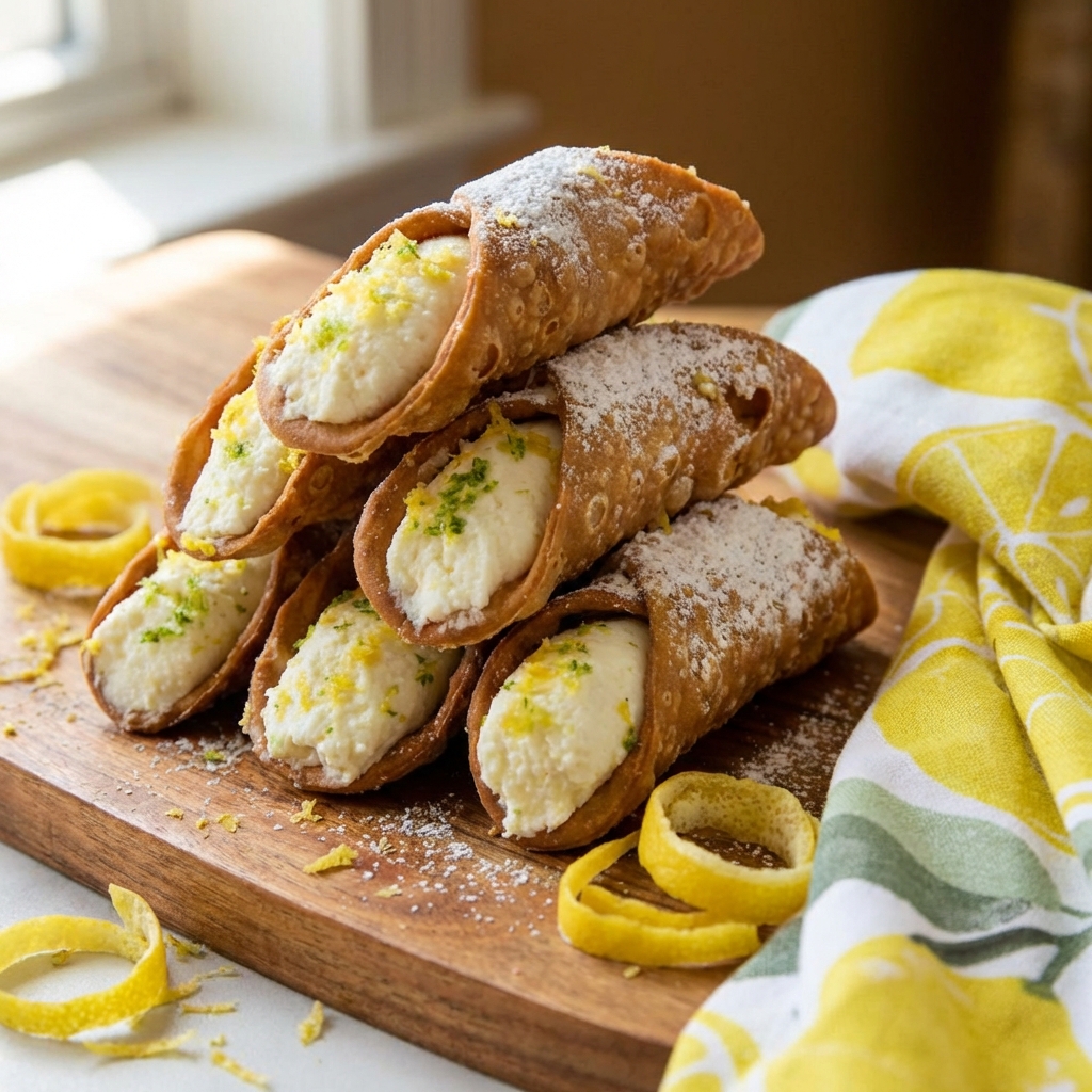 Limoncello Cannoli: Crispy Sicilian Pastries with Lemon Ricotta Filling